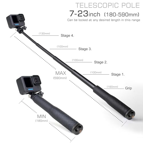 Perche à selfie courte étanche GEPULY réglable pour GoPro et DJI Osmo