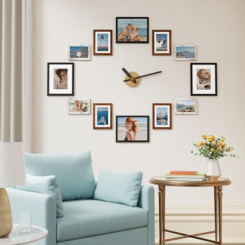 Image of Vittanly 12 Pack Picture Frames Collage Wall Decor for Mounting or Tabletop, Gallery Wall Frame Set for Family, Multi Sizes Including 8x10, 5x7, 4x6, Black & Walnut Brown & Distressed White