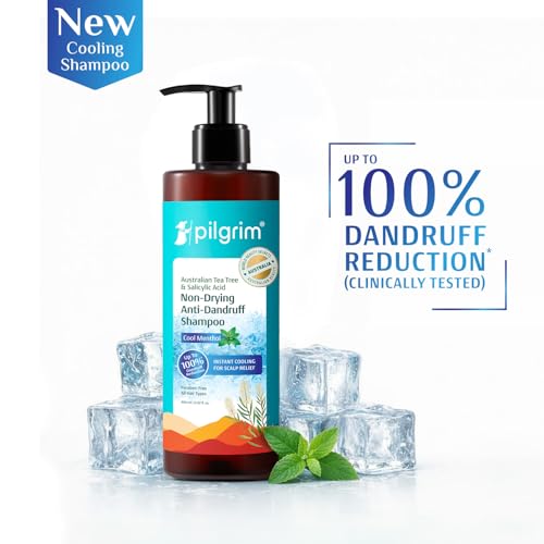 Image of Pilgrim Australian Tea Tree & Salicylic Acid Anti-Dandruff Shampoo with Cool Menthol | Up to 100% Dandruff Reduction*| Soothes Itchy Scalp | Non-Drying Formula | All Hair Types | For Men & Women (400ml)