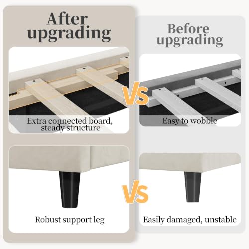 Image of Yaheetech Twin Bed Frame Upholstered Platform Bed /Wooden Slat Support /Tufted Headboard with Wing Side /Mattress Foundation /No Box Spring Needed,Beige Twin