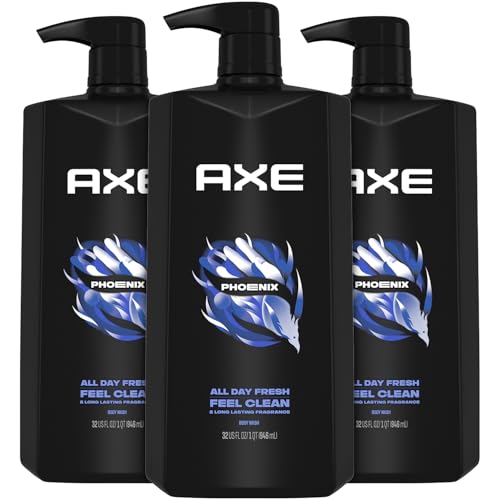 AXE Men's Body Wash & Shower Gel, Phoenix, 3-Pack, 12H Invigorating Crushed Mint & Rosemary Scent, 32 Fl Oz Ea
