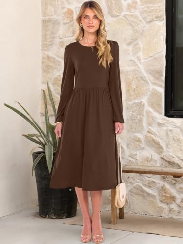 ANRABESS Women Long Sleeve Casual Midi Dress, Brown, XXL — view 3