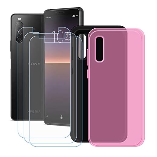 YZKJ [2 stycken skal för Sony Xperia 1 II skydd svart rosa mjukt silikon skyddande skal TPU skal skal skal skal 3 x pansarglas skärmskydd för Sony Xperia 1 II (6,5 tum)