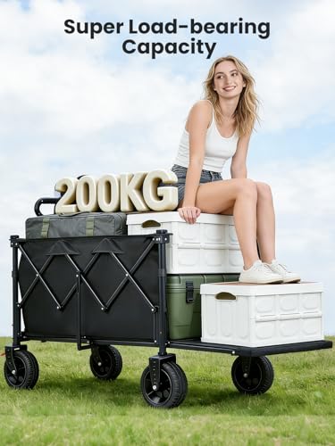 Miniatura 3 de Yeaupe Pro Xxl Carro Playa Ruedas Grandes 160-240l 200kg Fondo Abatible Para Objetos Largos, Frenos, Para Camping, Pesca Y Transporte Familiar Red Elástica Incluida, Negro