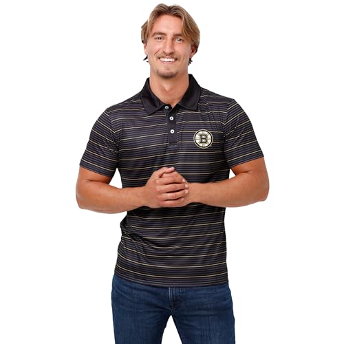FOCO Boston Bruins NHL Mens Striped Polyester Polo - M