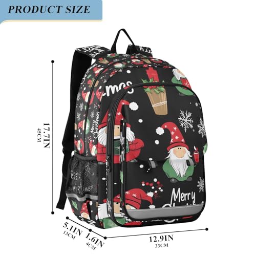 Bolaz Kids' School Backpack with Safety Reflectors Strip,Great for Boys & Girls Ages 6–12,Christmas Gnome Snowflake Pattern2