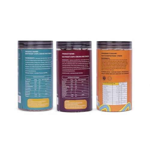 Image of Snaaqz Supergrain Snacks Combo 450g | Beetroot Chips Cream & Onion, Beetroot Masala Chips & Peri Peri Oat Chips | Pack of 3 | High Protein | Baked & Crunchy | Vegetarian | Low-Calorie | Healthy Snacks for Adults & Kids