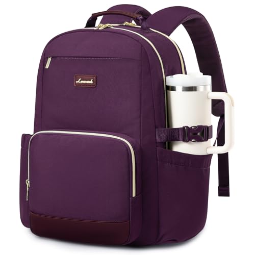 Image of LOVEVOOK Laptop Backpack for Women with Pouch Pocket for Large Capacity Cup,17 Inch Laptop Computer Bag Travel Backpack Purse,Waterproof Work Business Backpack College Teacher Bags,Dark Purple