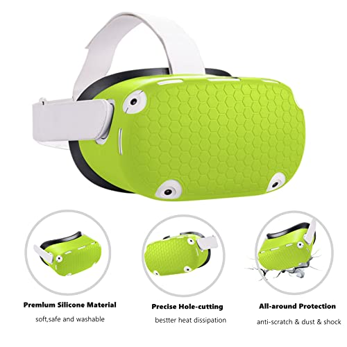 For Oculus Quest 2 Accessories, Silicone Face Cover, Vr Shell Cover, Touch Controller Lengthening Grip Cover With Battery Opening Adjustable With Knuckle Straps Green #TOP2