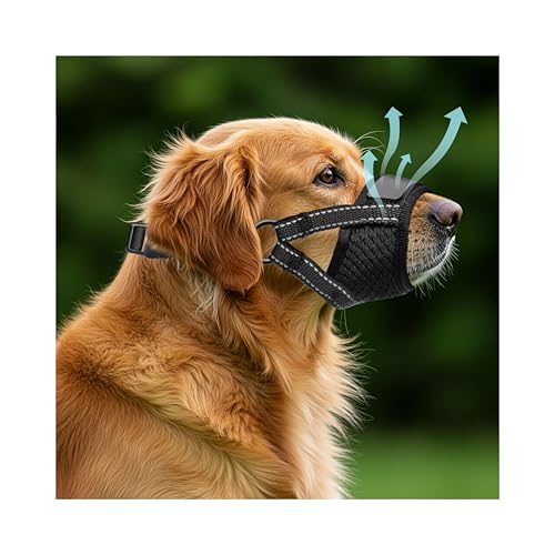 Dog Muzzle for Large Dogs - Soft Breathable Muzzle for Large Sized Dog with Air Mesh | Adjustable Mussels for Dogs Grooming | Muzzles to Prevent Biting Barking Chewing Allows Panting Drinking