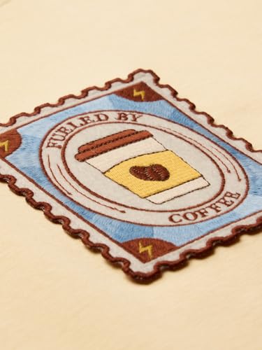 Image of The Souled Store Coffee Stamp Women and Girls Short Sleeves Round Neck Applique Patch Cotton Oversized T-Shirts