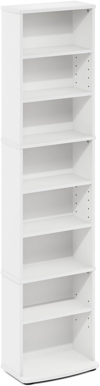 Multimedia Storage Tower - Adjustable Shelves for DVDs, CDs & Games White/8 Tier