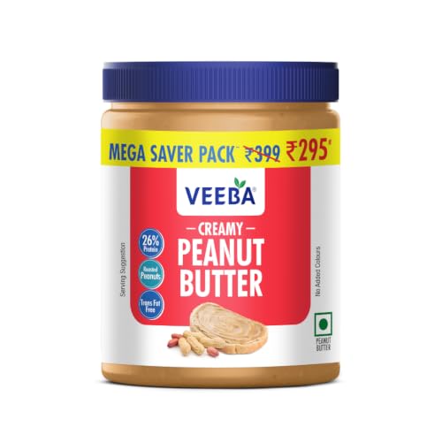 Image of Veeba Creamy Peanut Butter| High Protein | Naturally Gluten Free | Vegan | Trans Fat Free | No Added Preservatives | No Added Colour & Flavour | Non GMO | 900g