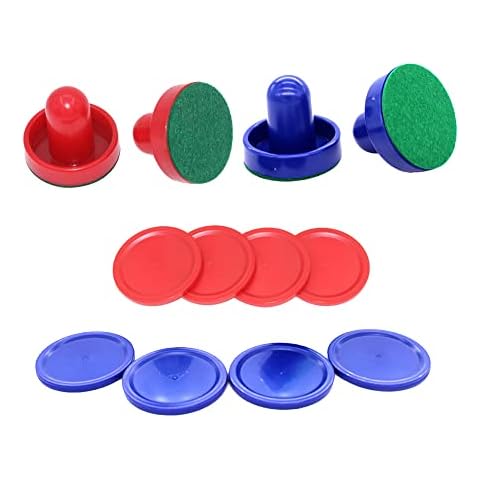 ccHuDE 4 Pcs Air Hockey Pushers with 8 Pcs Air Hockey Pucks Air Hockey Paddles Goal Handles Paddles Replacement Accessories for Game Tables Red Blue Cover