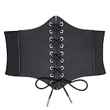 WHIPPY Women's Lace-up Corset Elastic Waist Belt, Tied Waspie Wide Belt for Women Halloween Costume, Black, XXL