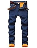 Fleece Lined Jeans Men Cold Weather Winter Warm Insulated Work Pants Stretch Skinny Jeans (Dark Blue, 38)