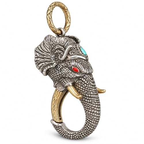kcrygogo Vintage White Copper Elephant Keychain – Movable Jaw Design, Southeast Asian Style, Lucky...