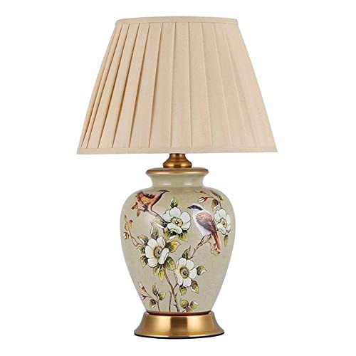 FAZRPIP Table Lamps Bedroom Bedside Lamp Flower-and-bird Painting Glazed Ceramic Table Lamp Jingdezhen Porcelain Large Oriental Ceramic Table Lamp Traditional Chinoaserie Style Lamps