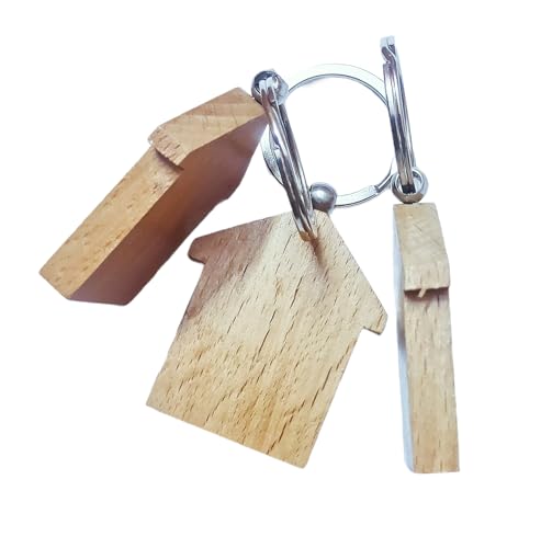 Image of Empty Wooden Keychains, Laser Engravable, Printable & Writable, Pack of 10 Assorted Shapes, 5cm x 3cm
