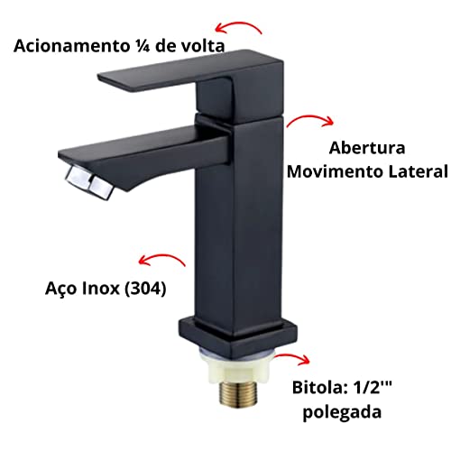 Torneira Banheiro Lavabo Pia Luxo 1/4 Volta Aço Inox Acabamento Premium (Preta)