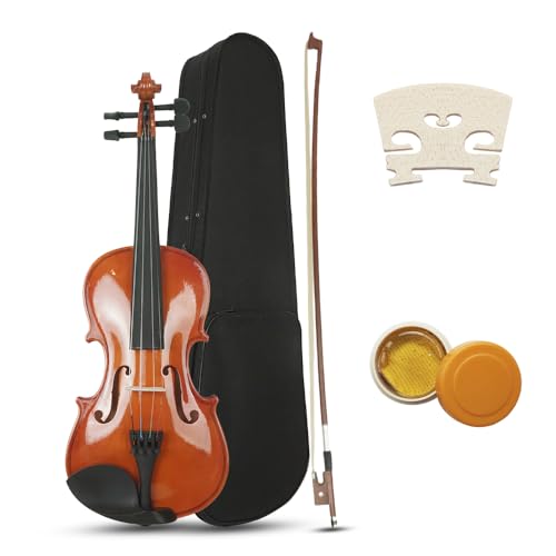 EMILOREY 1/4 Acoustic Violin Set for Beginners with Case Bow Rosin Fiddle Solid Spruce Top & Maple Back/Sides 4-String Musical Instrument for Adults Starter Natural Color