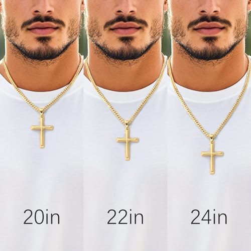 Mens Cross Necklaces 14K Gold Cross Necklace for Men Gold Crosses Chain for Men Paired with 4.3mm Cuban Chain Dainty Crosses Pendant Necklace for Mens 20/22/24in4