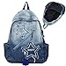 Joygoodta Y2k Backpack, Lightweight Travel Denim Backpack with Multi-Pocket, Retro Jean Large Star Bag for Students & Adults, Blue
