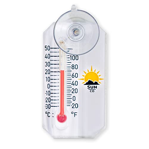 Sun Company Stickler - Micro Outdoor Window Thermometer | Easy-Mount Suction Cup | Mini Waterproof Temperature Gauge and Weather Monitor for Indoors or Outdoors