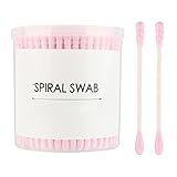 Beauty7 Double Ended Paper Stick Premium Cotton Swabs Buds Round & Spiral Shape Tip For Clean Care Beauty Makeup Cosmetic Tool (Pink, 200 Count)