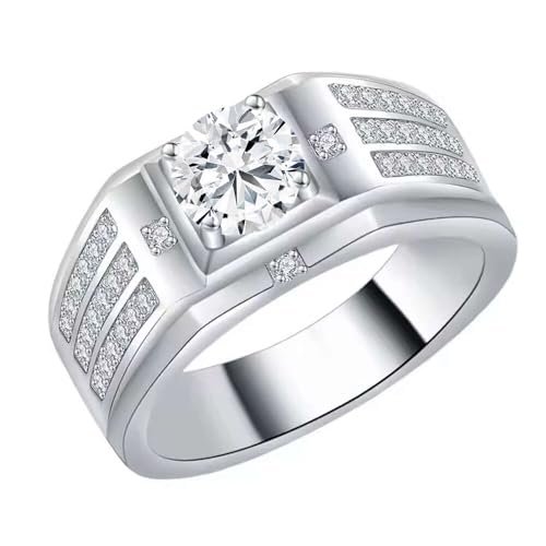 Aihpos 10K 14K 18K Solid Gold Gemstone Signet Ring - White Yellow Rose Gold Birthstone Ring 1 Carat - 3 Carat Masculine Gem Chunky Anniversary Ring for Men