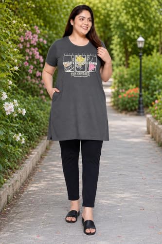 Image of In Love Women's Printed Cotton Plus Size Longline T-Shirt with Pockets | Cotton fabric - soft longline T-shirt with easy plus-size fit
