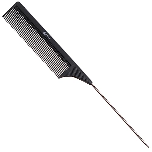 Kobe Professional Carbon Fibre Metal Tail Comb, Fine Teeth Lightweight, Shatter-Proof, Anti-Static and resistant to high temperatures. Back combing, weaving, tinting, perming & styling, 230mm long.