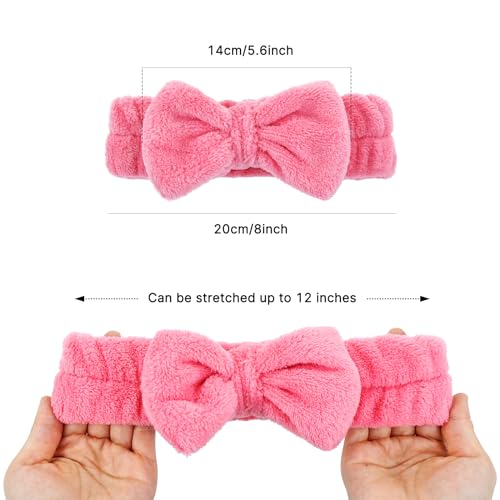 Dizila 12 Pack Solid Super Soft Stretchy Flannel Big Bow Headbands for Washing Face Makeup Shower Skin Care Spa Hair Bands Headwraps for Women Girls Teens