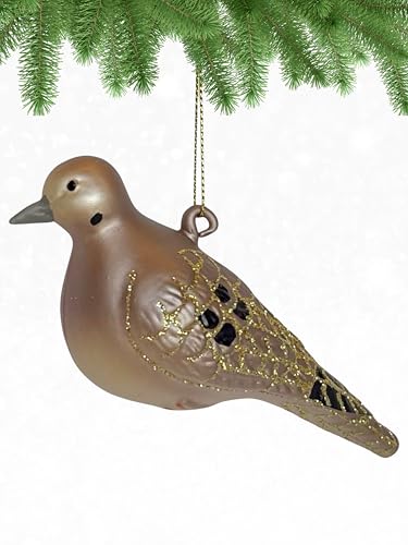 Cobane Studio Mourning Dove Ornament - Hand Blown Glass - Hand Painted Bird Ornament for Christmas Trees and Home Decor