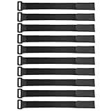 TRIWONDER マジックテープ バンド 荷締めベルト マジック結束バンド 固定ベルト ゴムバンド 面ファスナー ケーブル コード まとめる 配線 整理 自由にカット 繰り返し 荷物梱包 DIY用 業務用 家庭用 工業用 10本 (40cm, ブラック)