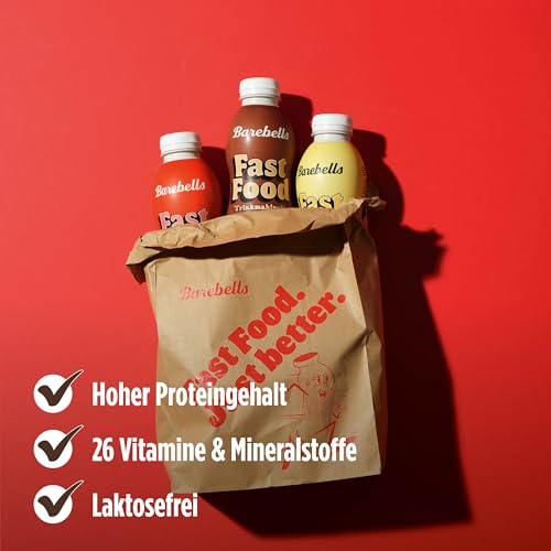 Barebells FOOD Trinkmahlzeit – 34g Eiweiß pro Portion, Ready to Drink, Laktosefrei, Zuckerarm, mit Vitaminen und Mineralen, 12 x 500ml (Schokolade)