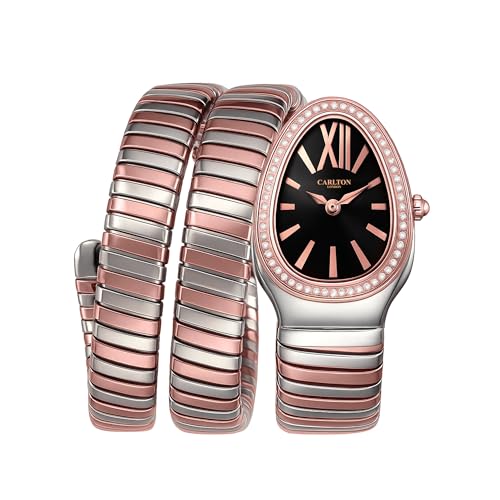 Image of Carlton London Women Charmer Analog Watch, Snake Design Bracelet, Stainless Steel Strap, Quartz Movement, 30M Water Resistant