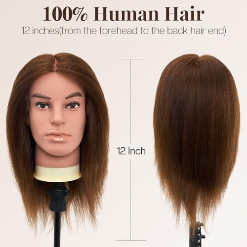 Neverland Training Heads Man 100% Real Hair Styling Training Head Brown With Beard Cosmetology Hairdressing - Image 2