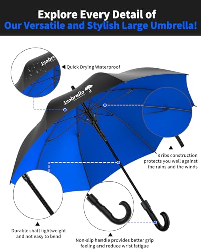 Image of ISABRELLA Umbrella for Men Big Size, Large Golf Umbrella with Fiberglass Shaft, Anti-slip handle, One-Click Auto Open, 60 Inch Big Umbrella for Men, Women, Family - Ideal for 3-4 People