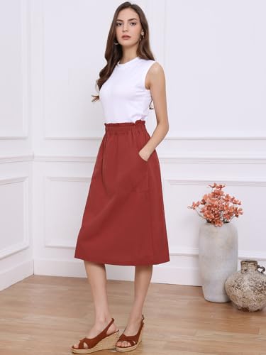 Allegra K Women's Cotton A-Line Skirt Elastic Waist Casual Peasant