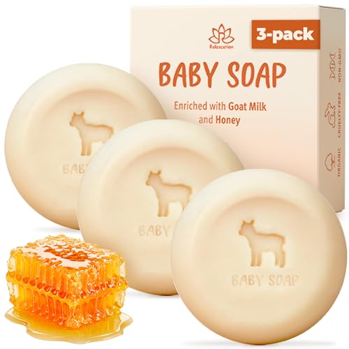 Relaxcation 3 Baby Soap Bars with Goat Milk and Honey - Naturally Cold Processed from Organic Ingredients - Handmade in USA - Ideal fro Newborns,...