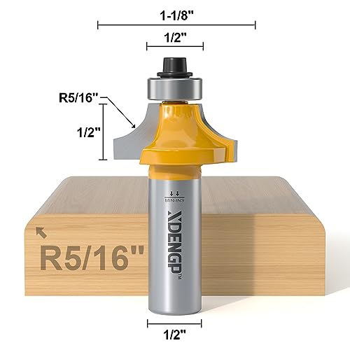 Image of Roundover Router Bit 1 /2 Shank, 5 /16 inch Radius Round Over Router Bits, Router Bits Round Over for Edging Forming Rounding Woodworking Cutter
