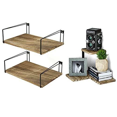 Sriwatana Wide Floating Shelves Set Of 2 And 2 Tier Corner Shelves Bundle (Contains 2 Items) #TOP23