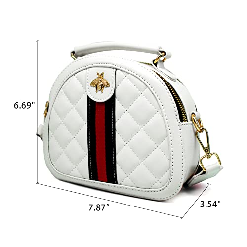 Beatfull Designer Bee Crossbody Bags for Women Stylish Round Quilted Shoulder Purse Small Leather Top Handle Cross Body Handbag - Thumbnail 6