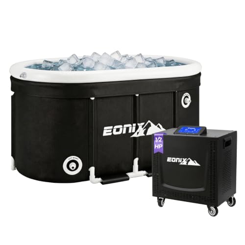 EONIX Ice Bath Chiller & Cold Plunge Tub Kit 1/2 HP Cold Plunge Chiller with Built-in Filter External Hoses Pump 123Gal Cold Plunge Tub with Water Chiller for Athlete Recovery Home Gym Outdoor
