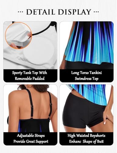 Image of Urchics 2026 Women Two Piece Tankini Swimsuit Tummy Control Plus Size Long Torso Top and High Waisted Boyshorts Bathing Suits