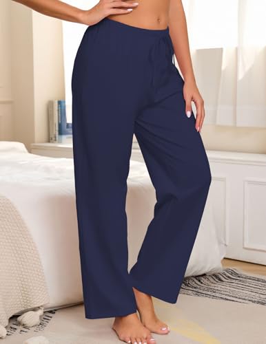 Image of Veseacky Women 100% Cotton Pajama Bottoms Comfy Soft Lounge Sleep Pants Drawstring Sleepwear 3 Pack S-XXL