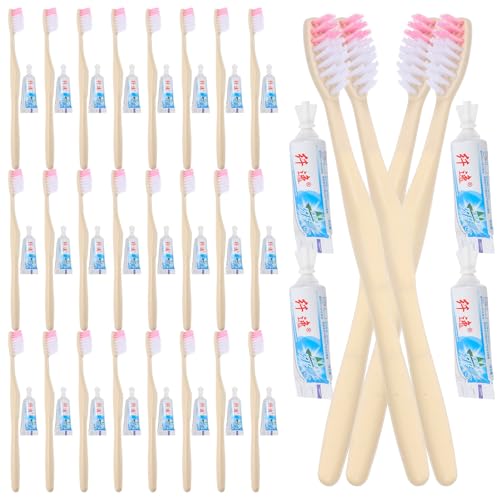 Operitacx Pack de 100 Cepillos de Dientes Manuales Desechables Pasta Dentífrica en Monodosis para Huéspedes y Viajes Estilo Aleatorio