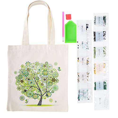 Bolso de Compras de la Pintura del Diamante de DIY, Bolso de Compras Reutilizable del Cuero de la Tela de la Bolsa de Asas de la Pintura del Diamante(BB001)