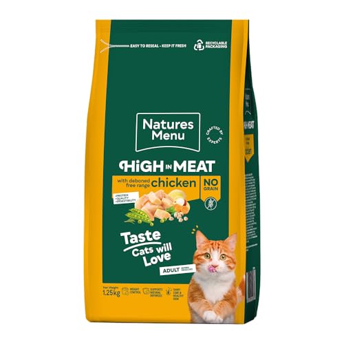 Natures Menu High in Meat - No Grain Dry Food for Adult Cats with Free Range Chicken - 1,25kg